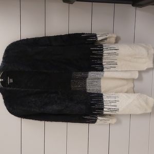 Lauren Michelle Black and Cream Soft Open Front Cardigan Sweater Sz L